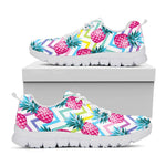 Neon Zig Zag Pineapple Pattern Print White Running Shoes
