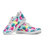 Neon Zig Zag Pineapple Pattern Print White Running Shoes