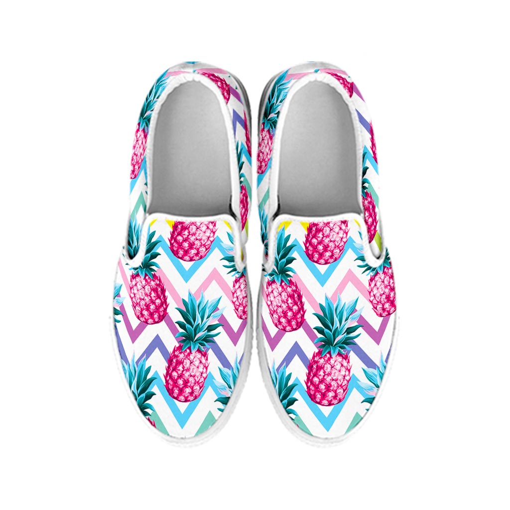 Neon Zig Zag Pineapple Pattern Print White Slip On Sneakers
