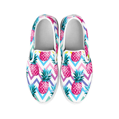 Neon Zig Zag Pineapple Pattern Print White Slip On Sneakers