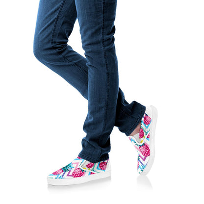 Neon Zig Zag Pineapple Pattern Print White Slip On Sneakers