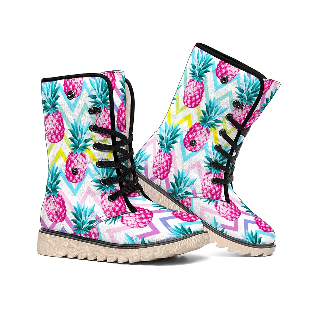 Neon Zig Zag Pineapple Pattern Print Winter Boots