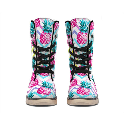 Neon Zig Zag Pineapple Pattern Print Winter Boots
