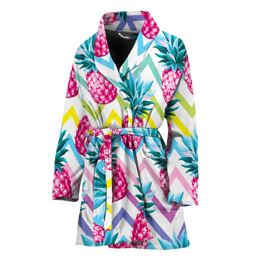 Neon Zig Zag Pineapple Pattern Print Women's Bathrobe