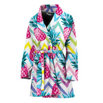 Neon Zig Zag Pineapple Pattern Print Women's Bathrobe