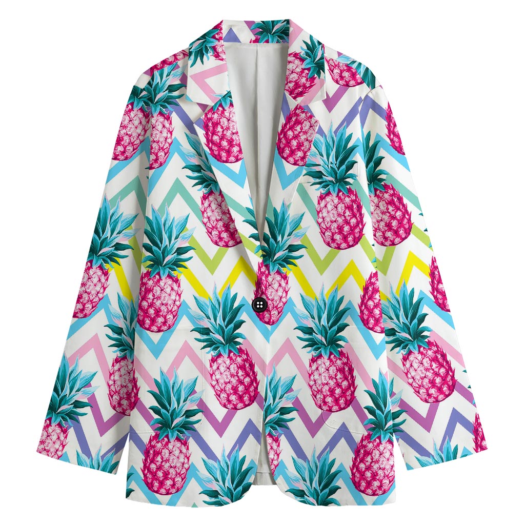 Neon Zig Zag Pineapple Pattern Print Women's Blazer