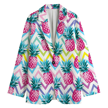 Neon Zig Zag Pineapple Pattern Print Women's Blazer