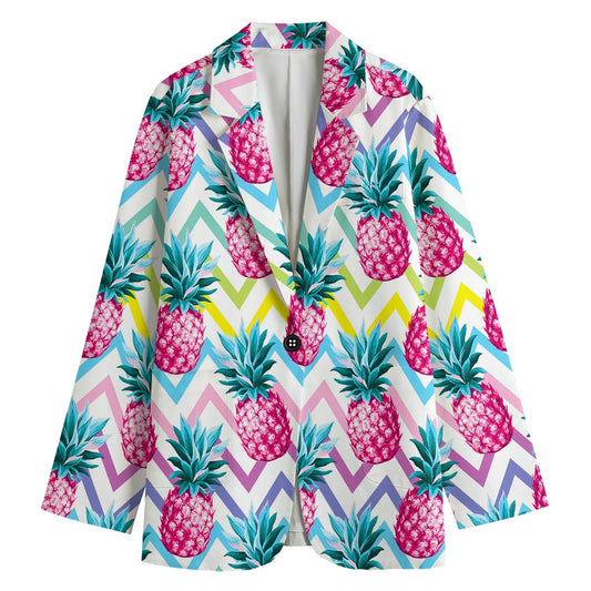 Neon Zig Zag Pineapple Pattern Print Women's Blazer