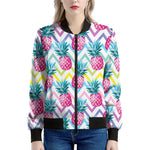 Neon Zig Zag Pineapple Pattern Print Women's Bomber Jacket