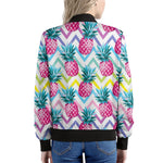 Neon Zig Zag Pineapple Pattern Print Women's Bomber Jacket