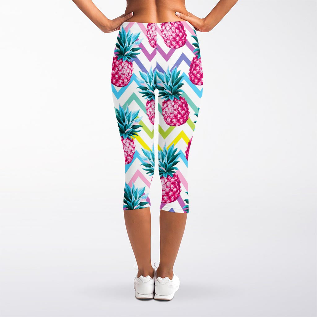 Neon Zig Zag Pineapple Pattern Print Women's Capri Leggings