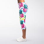 Neon Zig Zag Pineapple Pattern Print Women's Capri Leggings