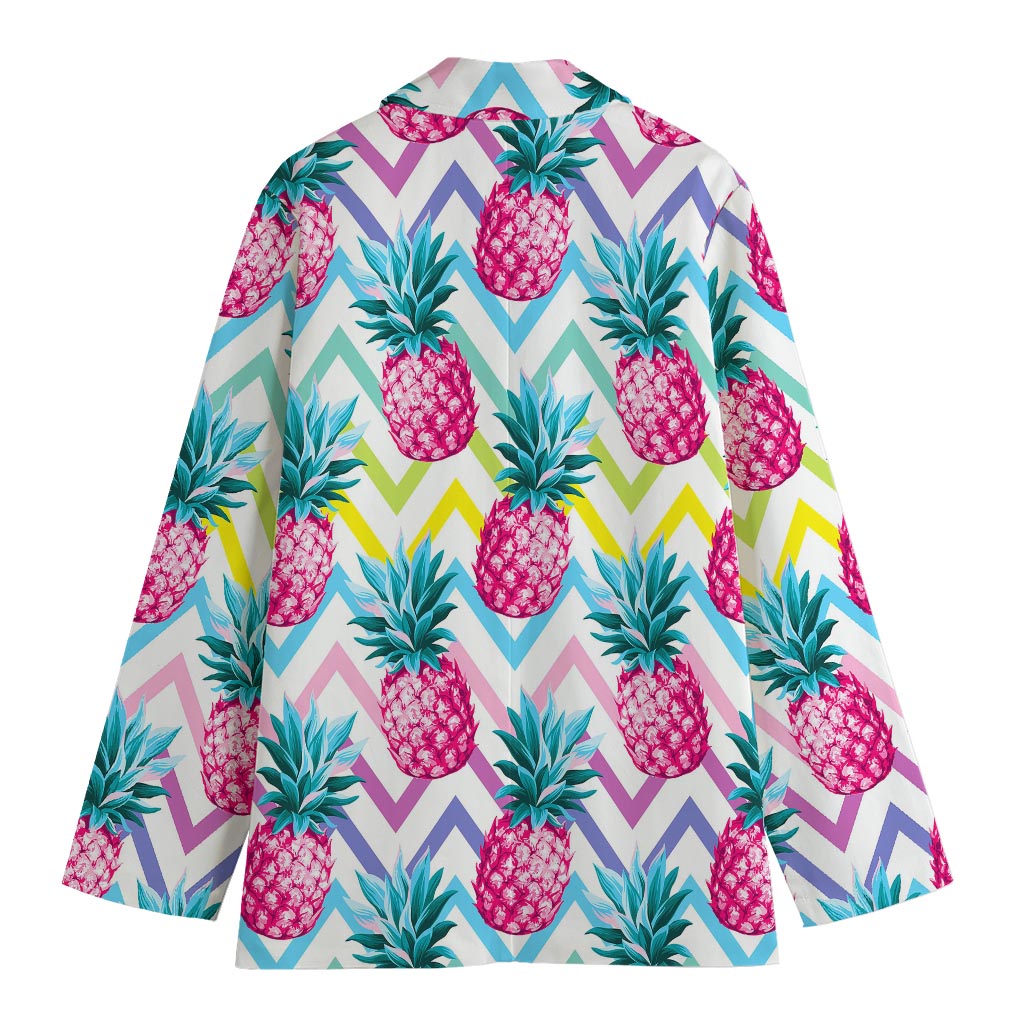 Neon Zig Zag Pineapple Pattern Print Women's Cotton Blazer