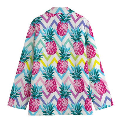 Neon Zig Zag Pineapple Pattern Print Women's Cotton Blazer