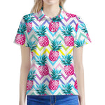 Neon Zig Zag Pineapple Pattern Print Women's Polo Shirt