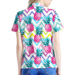 Neon Zig Zag Pineapple Pattern Print Women's Polo Shirt