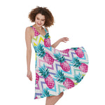 Neon Zig Zag Pineapple Pattern Print Women's Sleeveless Dress