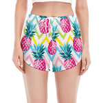 Neon Zig Zag Pineapple Pattern Print Women's Split Running Shorts