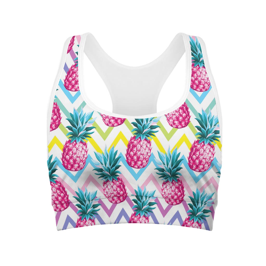 Neon Zig Zag Pineapple Pattern Print Women's Sports Bra