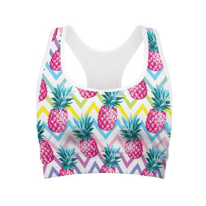 Neon Zig Zag Pineapple Pattern Print Women's Sports Bra