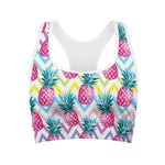 Neon Zig Zag Pineapple Pattern Print Women's Sports Bra