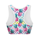 Neon Zig Zag Pineapple Pattern Print Women's Sports Bra