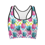 Neon Zig Zag Pineapple Pattern Print Women's Sports Bra