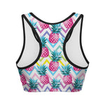 Neon Zig Zag Pineapple Pattern Print Women's Sports Bra