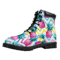 Neon Zig Zag Pineapple Pattern Print Padded Collar Lace Up Boots