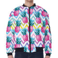 Neon Zig Zag Pineapple Pattern Print Zip Sleeve Bomber Jacket