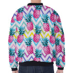 Neon Zig Zag Pineapple Pattern Print Zip Sleeve Bomber Jacket