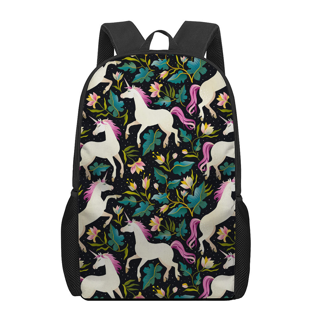 Night Floral Unicorn Pattern Print 17 Inch Backpack