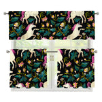 Night Floral Unicorn Pattern Print 3 Piece Kitchen Curtains