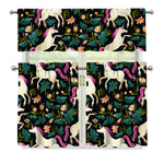 Night Floral Unicorn Pattern Print 3 Piece Kitchen Curtains