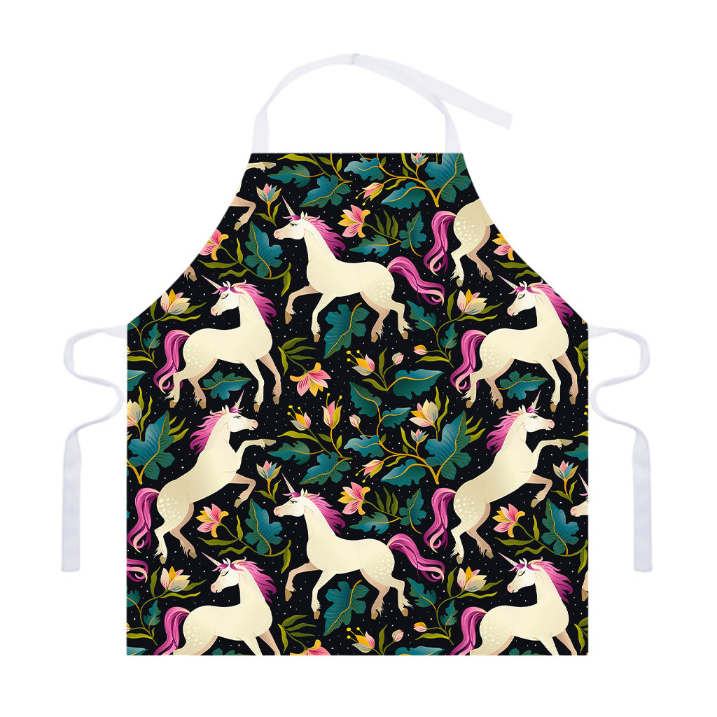 Night Floral Unicorn Pattern Print Adjustable Apron