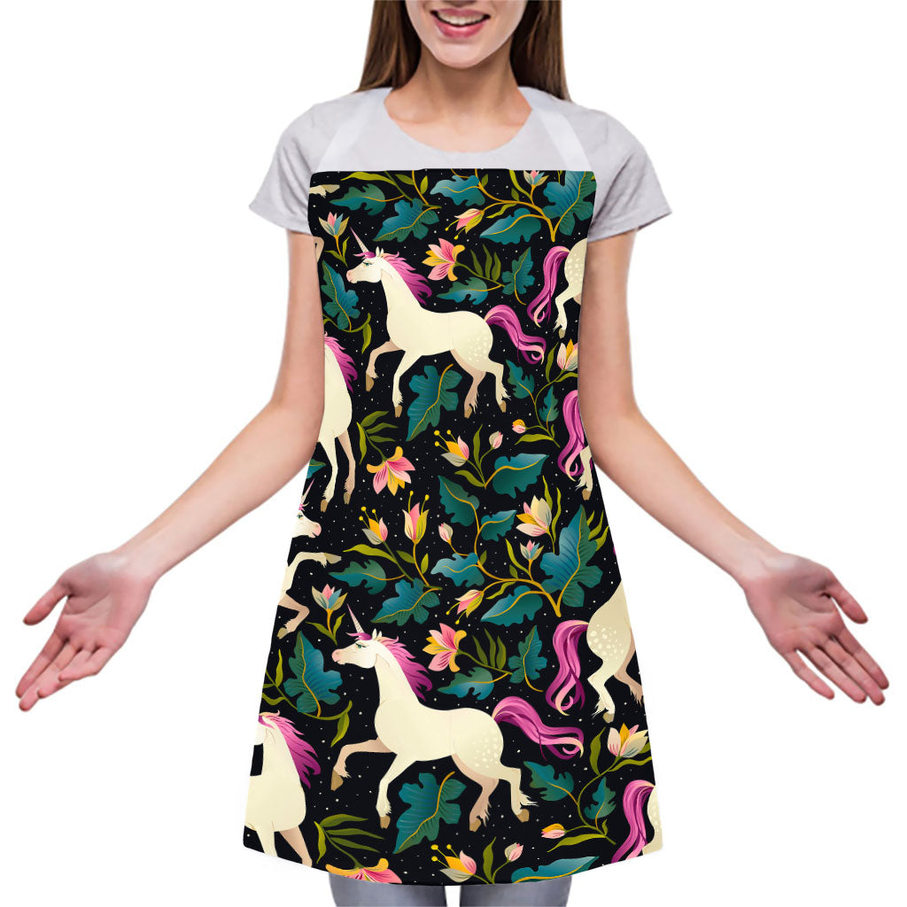 Night Floral Unicorn Pattern Print Adjustable Apron