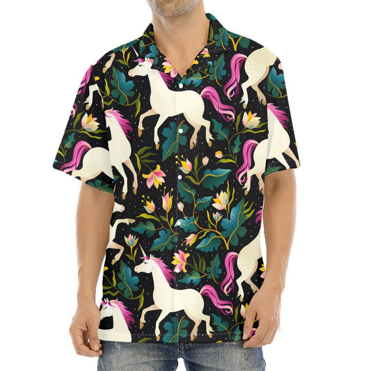 Night Floral Unicorn Pattern Print Aloha Shirt