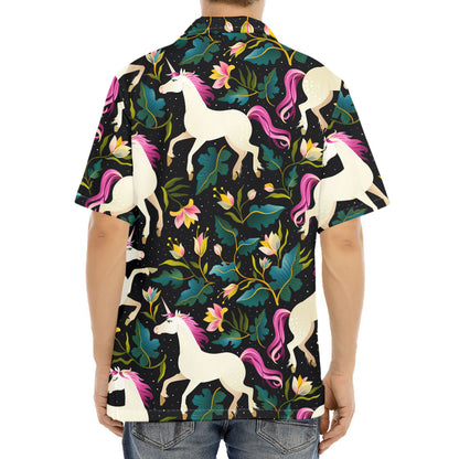Night Floral Unicorn Pattern Print Aloha Shirt