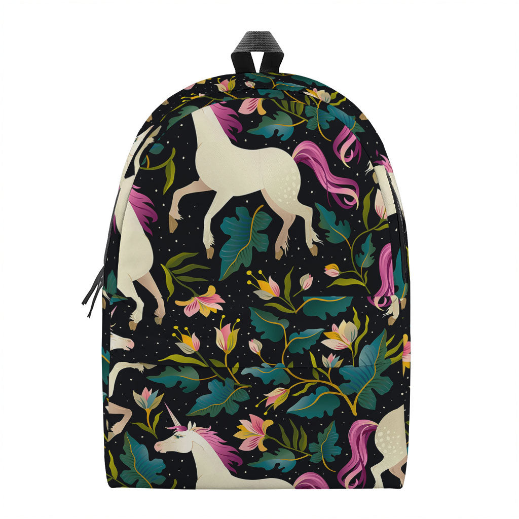 Night Floral Unicorn Pattern Print Backpack