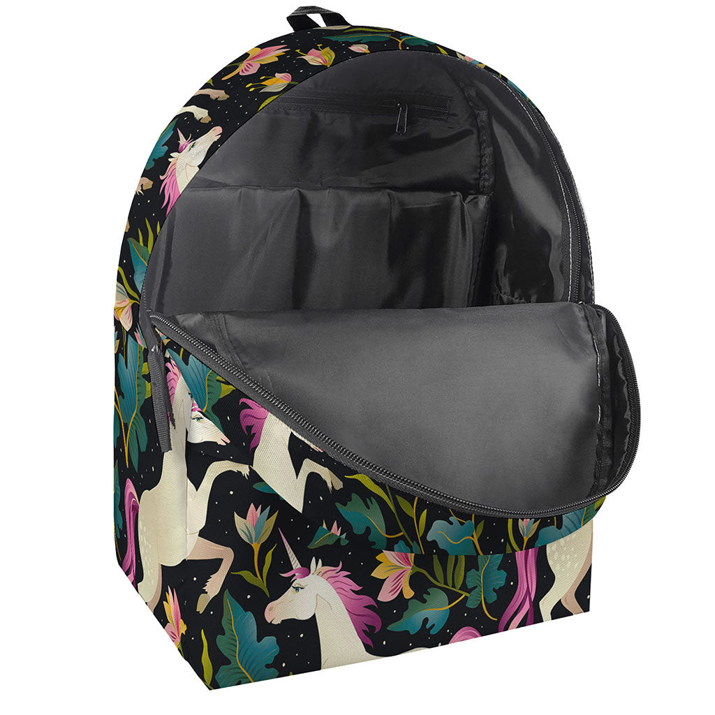 Night Floral Unicorn Pattern Print Backpack