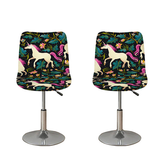 Night Floral Unicorn Pattern Print Bar Stool Covers