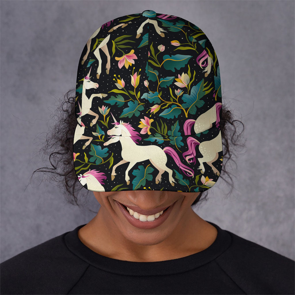 Night Floral Unicorn Pattern Print Baseball Cap