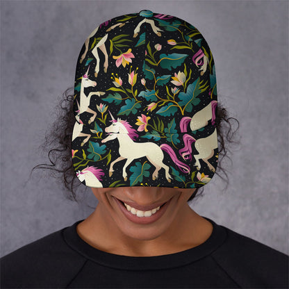 Night Floral Unicorn Pattern Print Baseball Cap