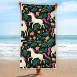 Night Floral Unicorn Pattern Print Beach Towel