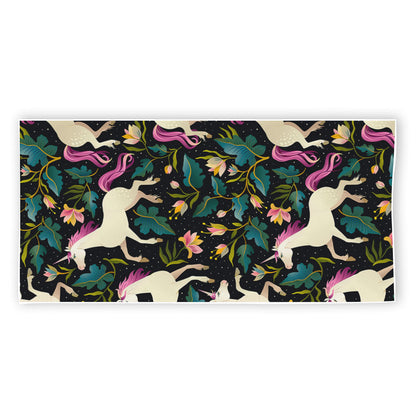 Night Floral Unicorn Pattern Print Beach Towel