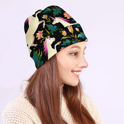 Night Floral Unicorn Pattern Print Beanie