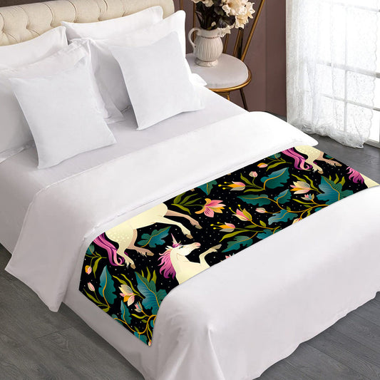Night Floral Unicorn Pattern Print Bed Runner