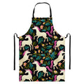 Night Floral Unicorn Pattern Print Bib Apron With Pocket