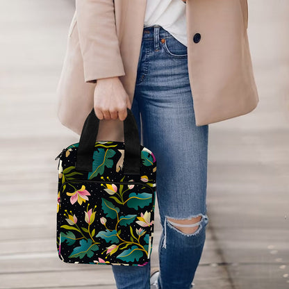 Night Floral Unicorn Pattern Print Bible Tote Bag
