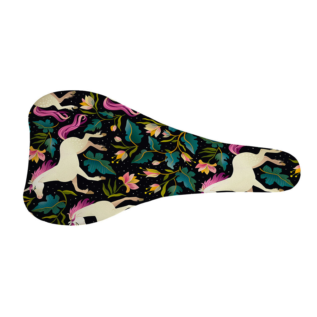 Night Floral Unicorn Pattern Print Bicycle Seat Cover